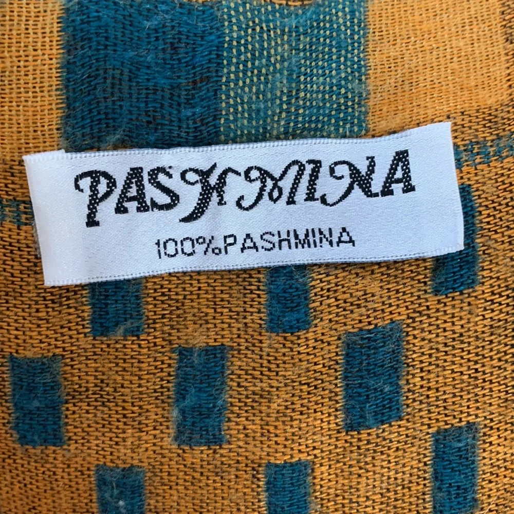 Pashmina Shawl Wrap Scarf Turquoise Gold Paisley Wool Large